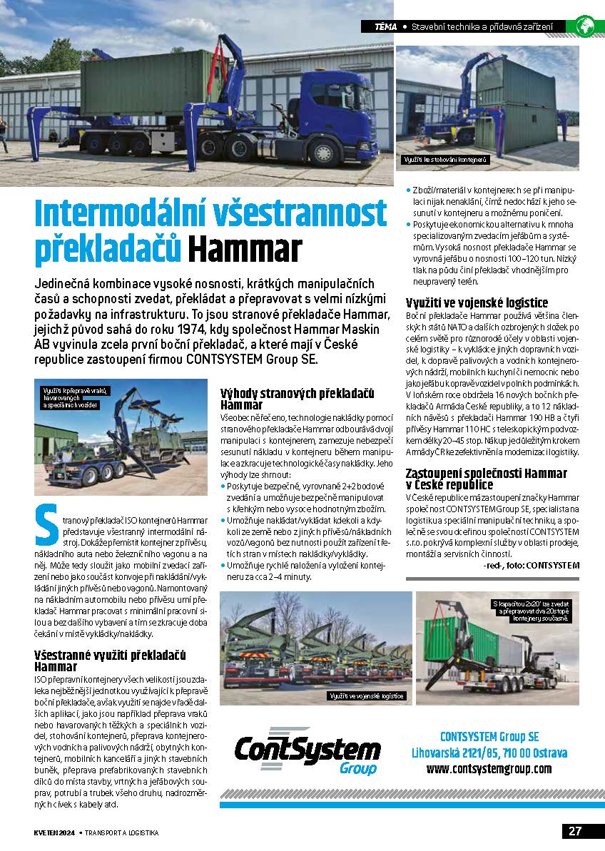 Překladače ISO kontejnerů - článek v odborném magazínu Transport a logistika